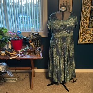 NWOT Chaps Green Leafy Dress In 3X.